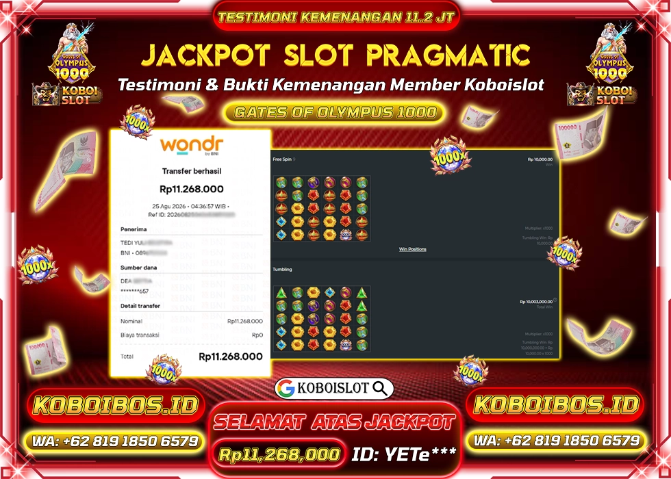 BUKTI KEMENANGAN YETe*** SLOT GACOR GATES OF OLYMPUS 1000 Rp11.268.000,- LUNAS